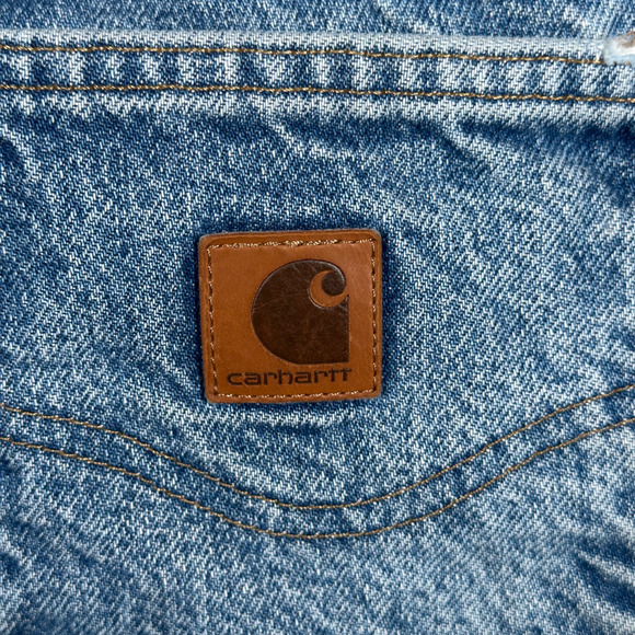 Carhartt Jeans Mens 34x26 Blue Denim Distressed Traditional Fit Workwear B18 DST - Picture 10 of 12